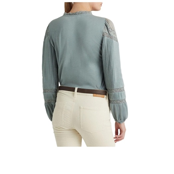 Lauren Ralph Lauren Eyelet-Embroidered Cotton-Blend Top - Picture 3 of 4